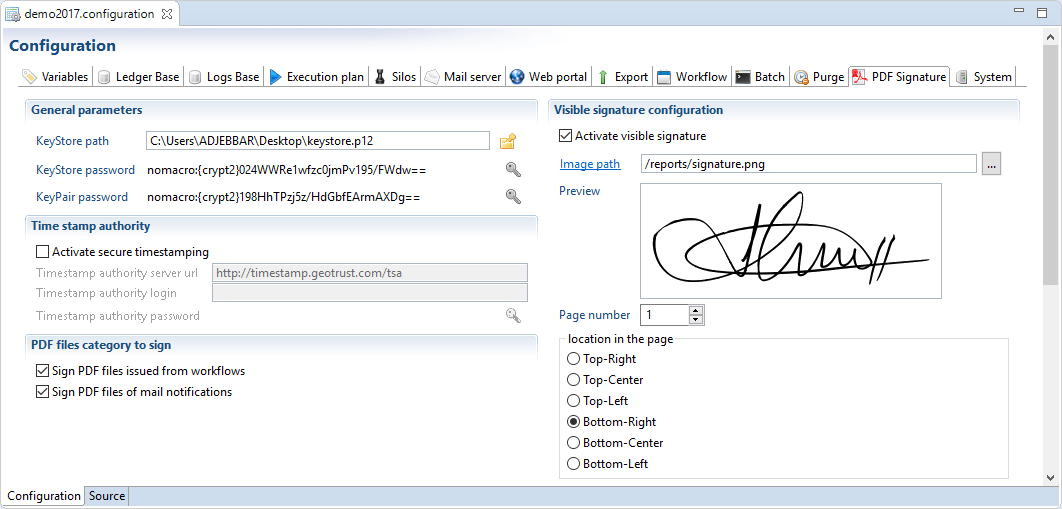 PDF signature configuration