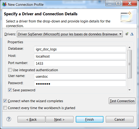 Specify a drive and a connection details