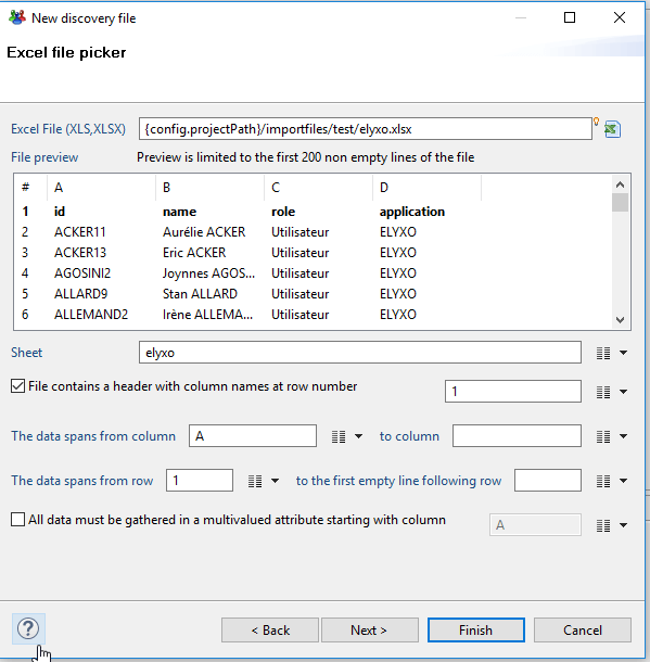 Import of the Excel file being processed