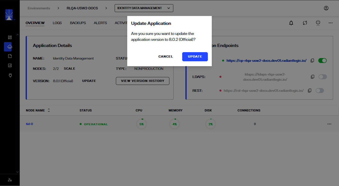 Update an Environment | Radiant Logic Documentation