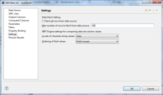 Dataset settings tab