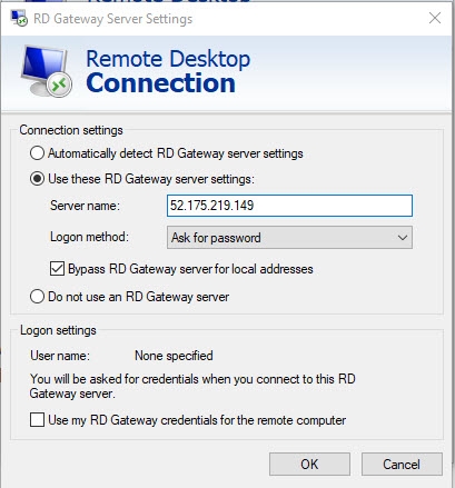 Use these RD gateway server settings