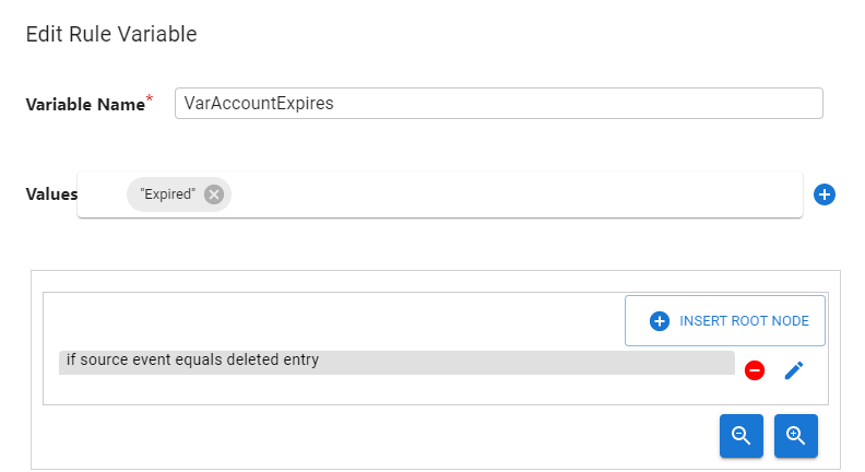 The variable named VarAccountExpires is set with a constant value of "Expired" when the entry in the source is deleted
