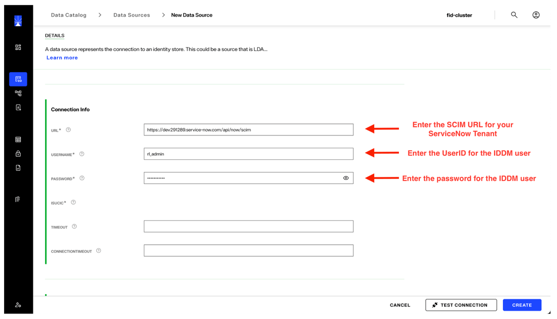 image showing connection fields for data source