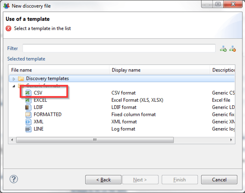 Selecting CSV template for a new CSV discovery