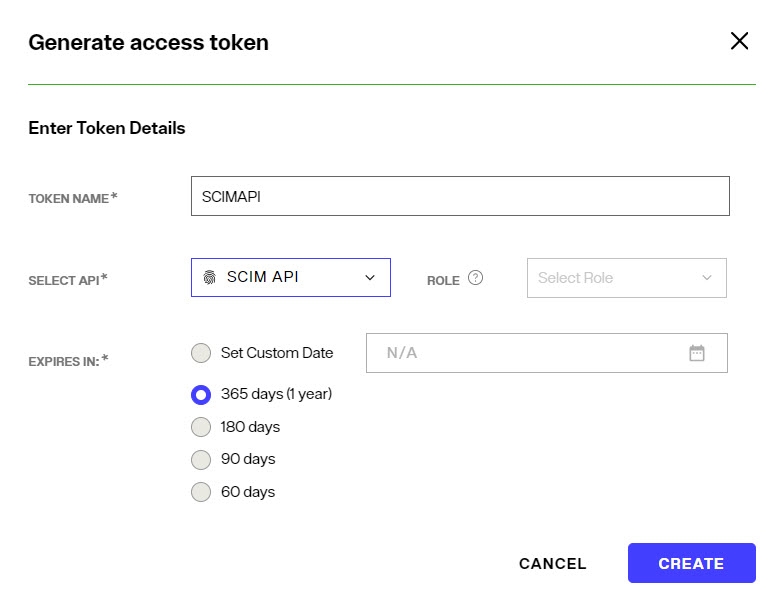 Access Token for SCIMv2 API