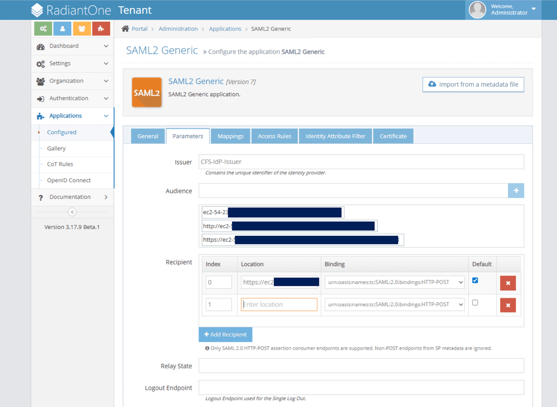 SAML Recipients Configuration