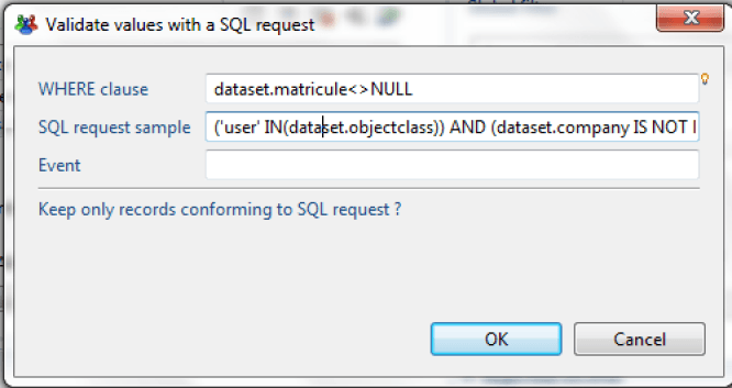 Example of data filtering with an SQL query
