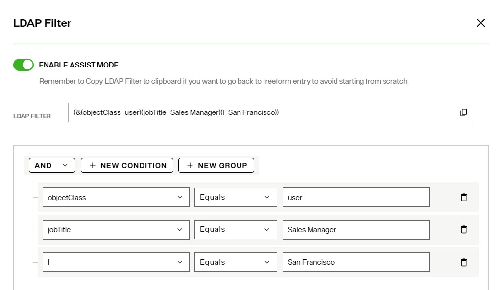 LDAP Filter Assist Mode