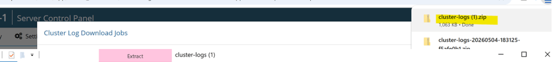 Completed cluster log zip download