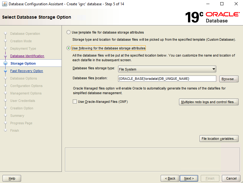 Database storage options
