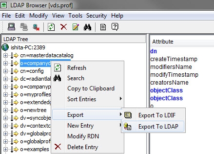 An image showing the tree to be exported to the LDAP directory