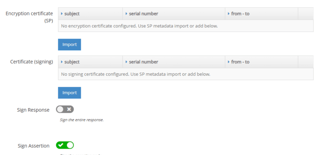 SAML signing parameters