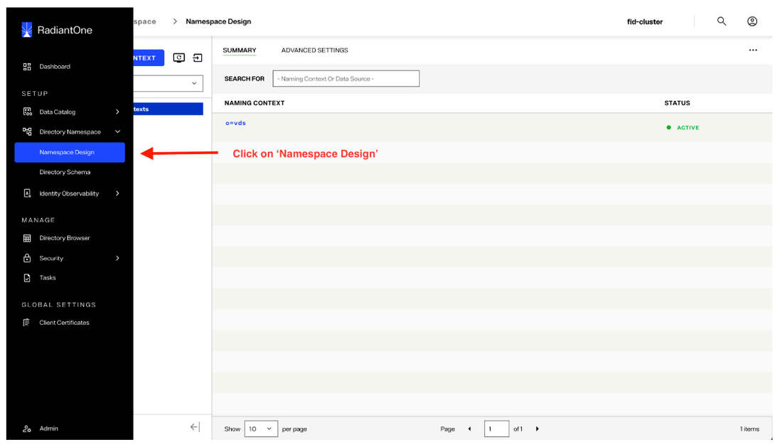 image showing namespace creation - step 1