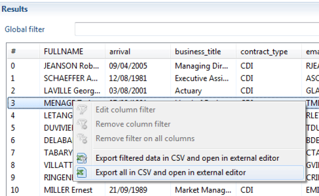 Exporting results in CSV format