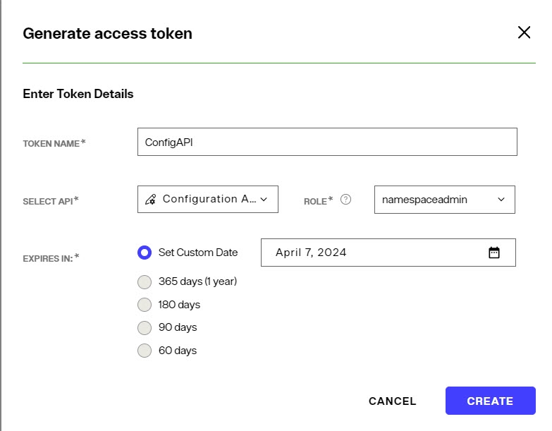 Access Token for Configuration API