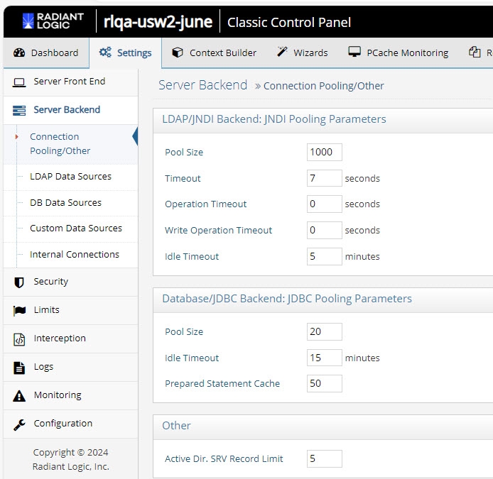 Connection Pooling Settings