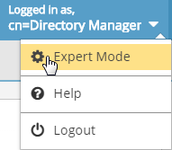 The "Logged in as" drop-down menu with "Expert Mode" selected