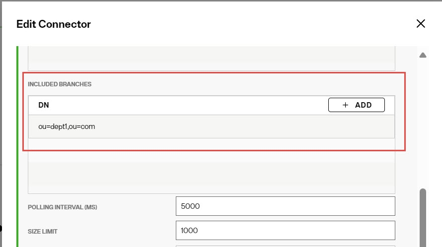 Two suffixes entered in the Included Branches property